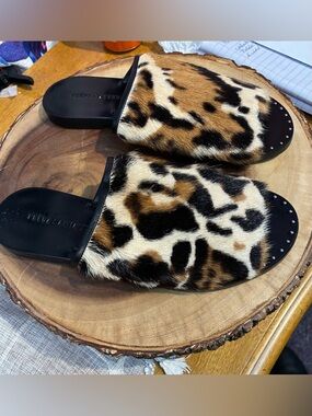 Freda Salvador Jaguar-Print Faux Fur Slide Mules in Brown & Black